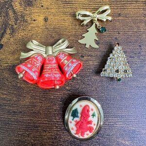 Eclectic Vintage Holiday Brooch and Pin Bundle Christmas Retro Whimsy Cute